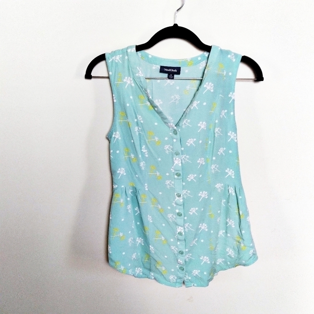 Modcloth Dandelion Floral Print Sleeveless Button Front Blouse Size Small